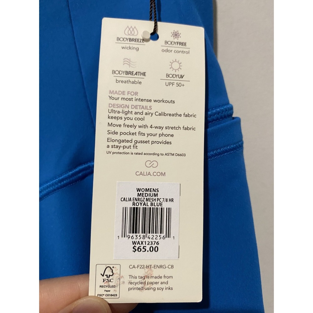 Calia Energize 7/8 High‎ Rise Legging Women Sz M Royal Blue Mesh Panels Athletic - Picture 5 of 5